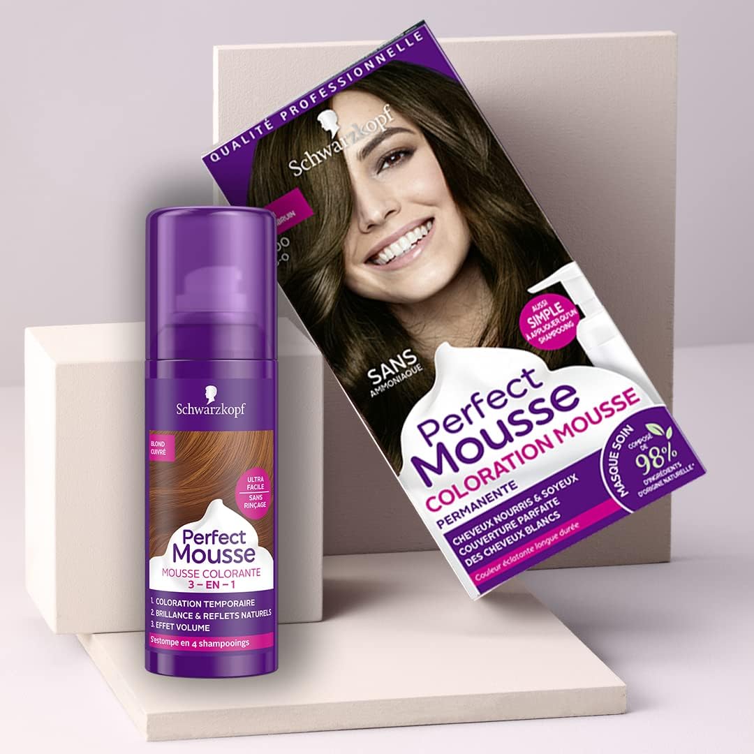 Schwarzkopf - Perfect Mousse - coloration permanente, sans ammoniaque, blond foncé cuivré, 98% naturel - 670