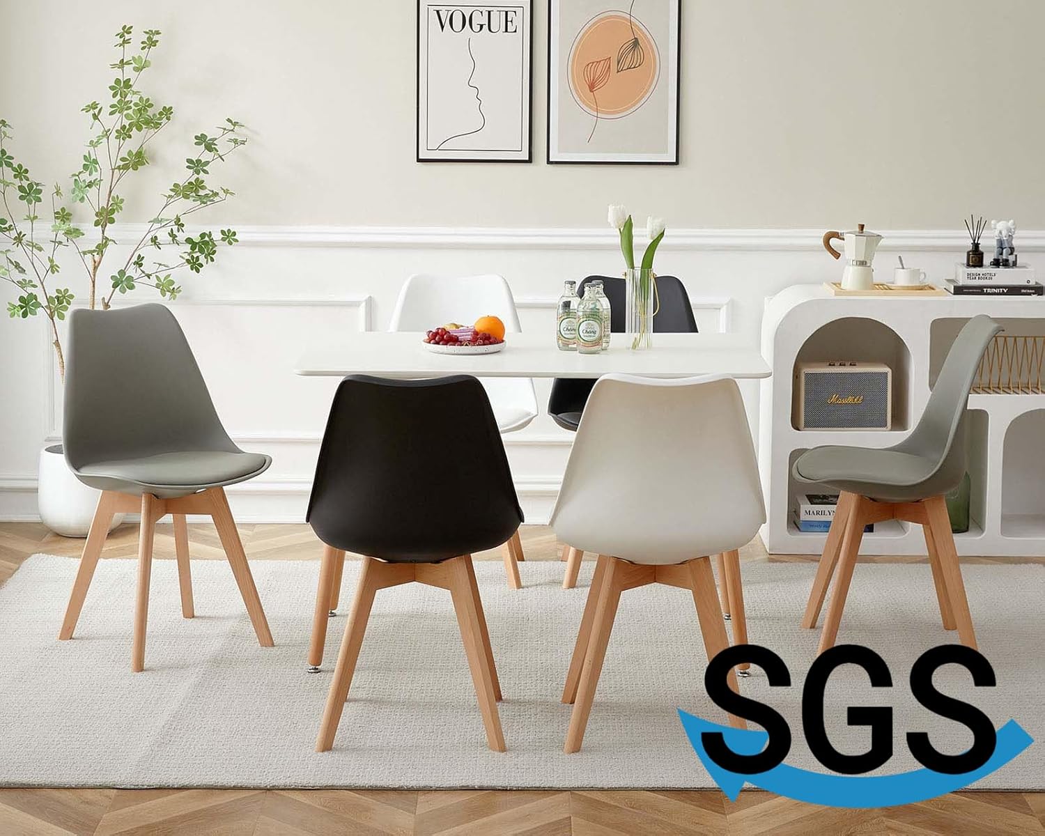 EGGREE - Série Scandinave - lot de 6 - chaises rembourrées, pieds hêtre, blanc