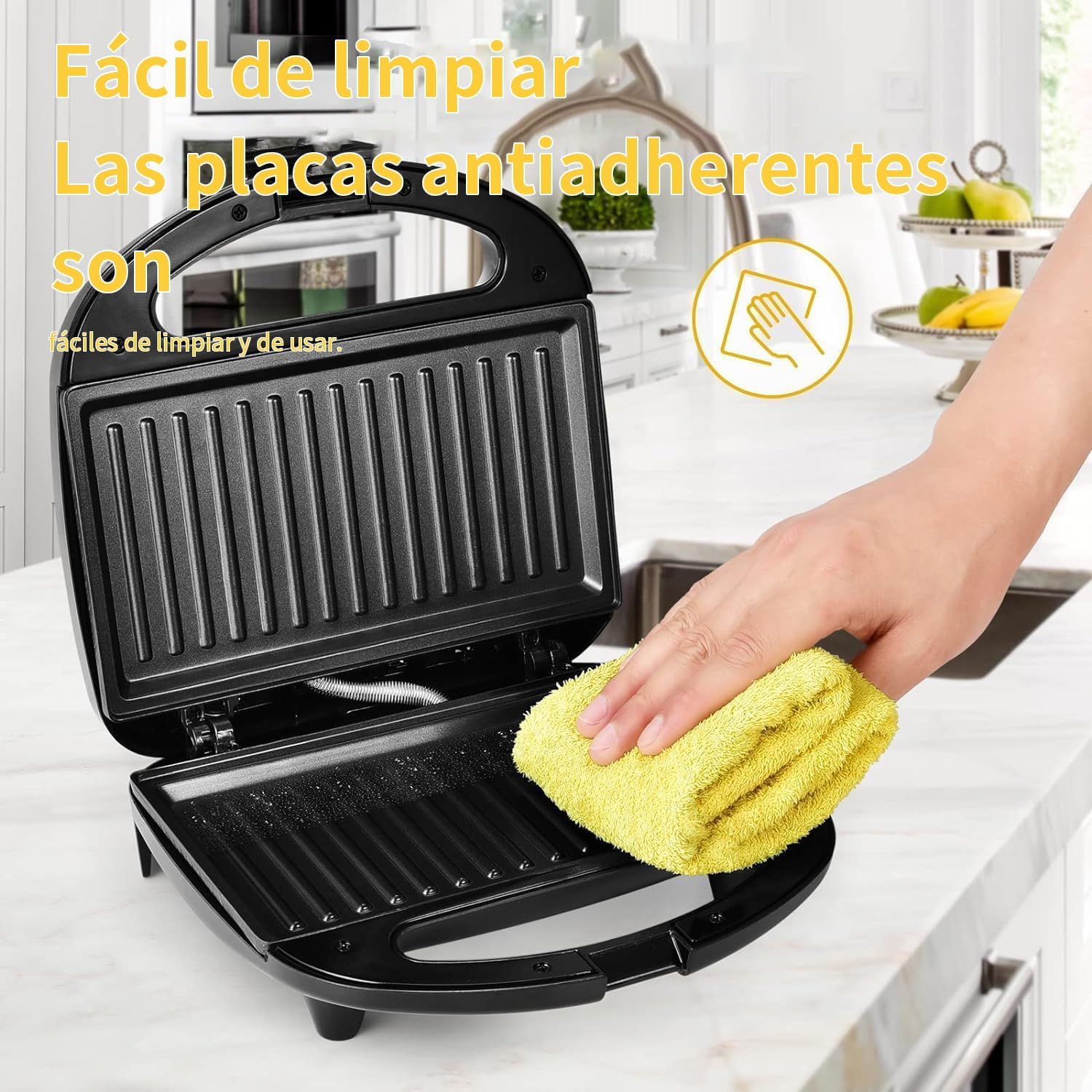 YASHE - Grill Panini 750W - plaques antiadhésives, poignée froide