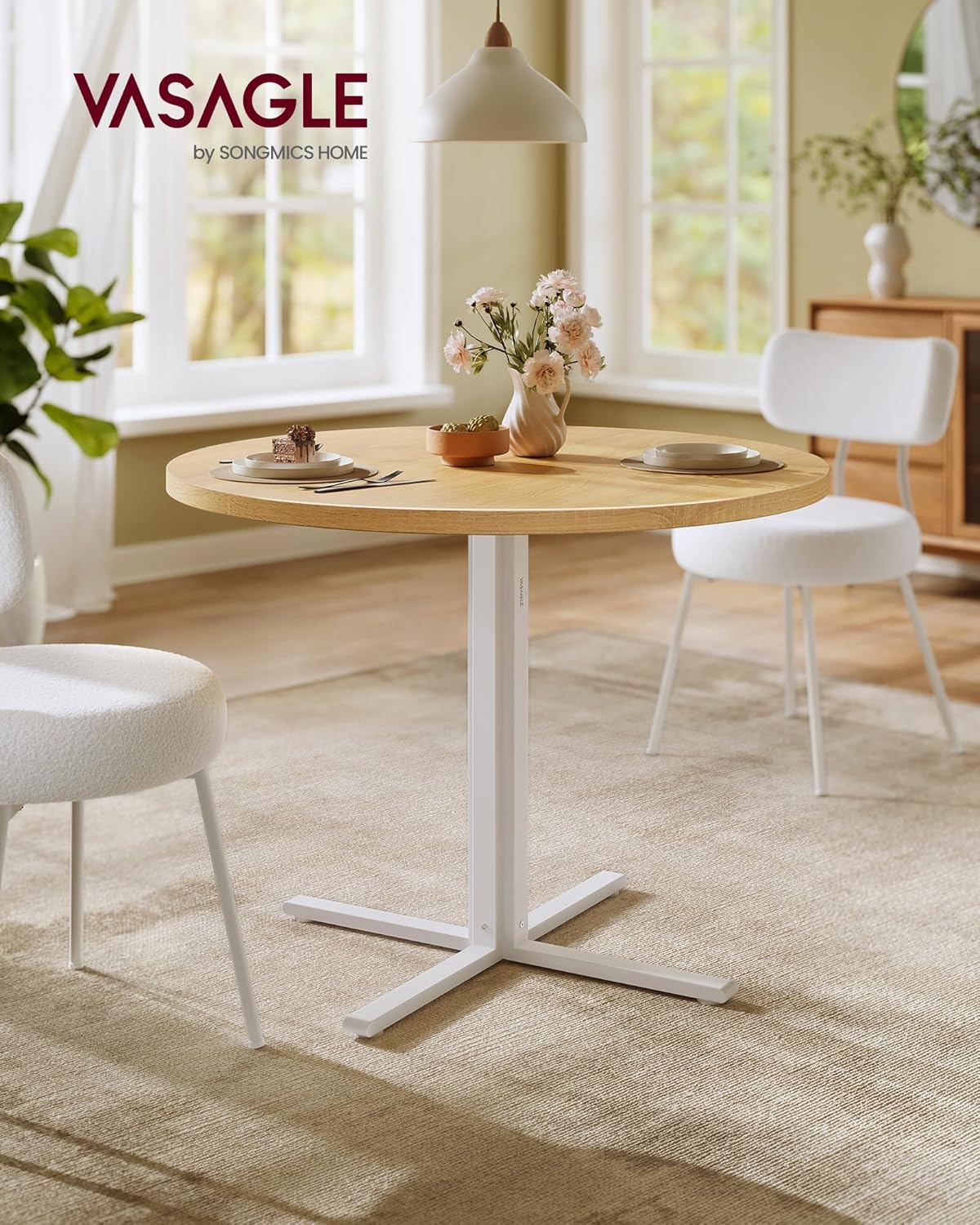 VASAGLE - table ronde (série cuisine) - 80x74,8 cm - résistant à l'eau, style campagnard - KDT082Y02