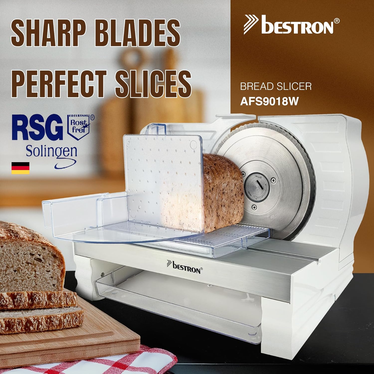 Bestron - trancheuse à pain - réglage 0 à 20mm, lame inox, bouton changement - RSG