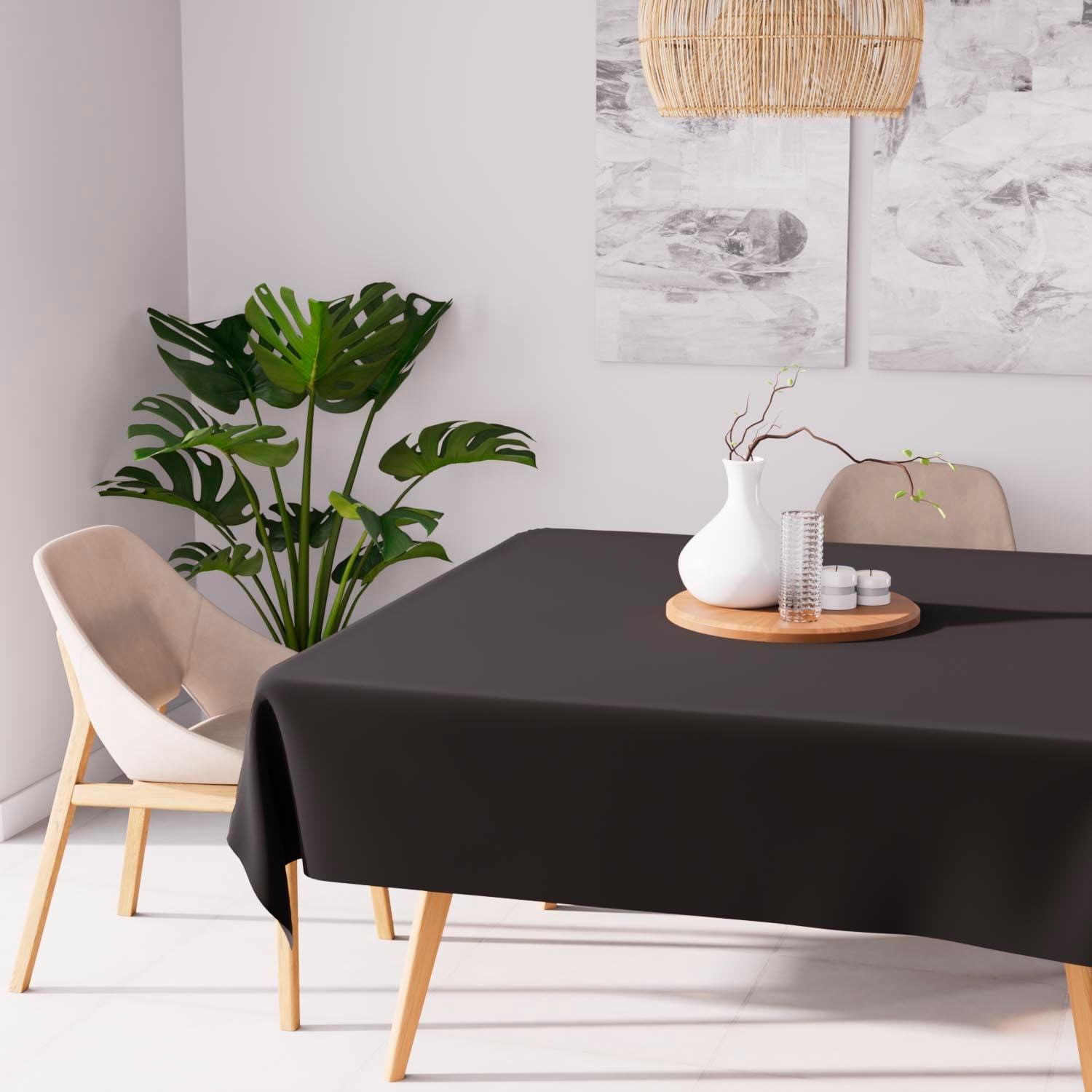 Soleil d’Ocre - Nappe carrée anti-taches - 140x140 cm - polyester noir