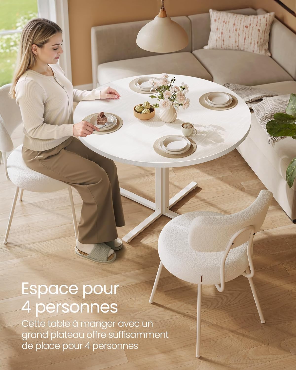 VASAGLE - Table ronde style campagnard, 80x74,8cm, résistante à l'eau, KDT082W01