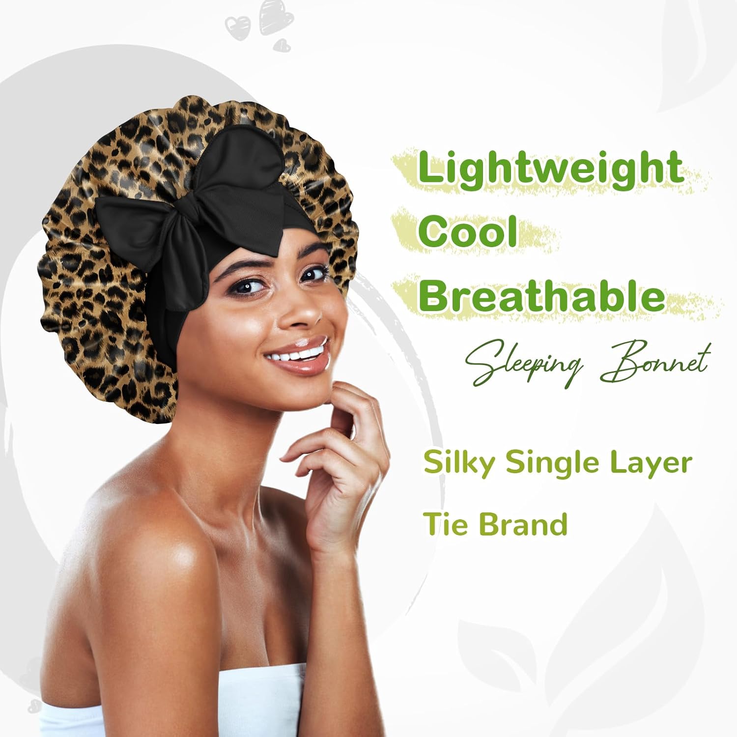 BONNET QUEEN - bonnet satin moyen - ajustable, élastique long, léopard