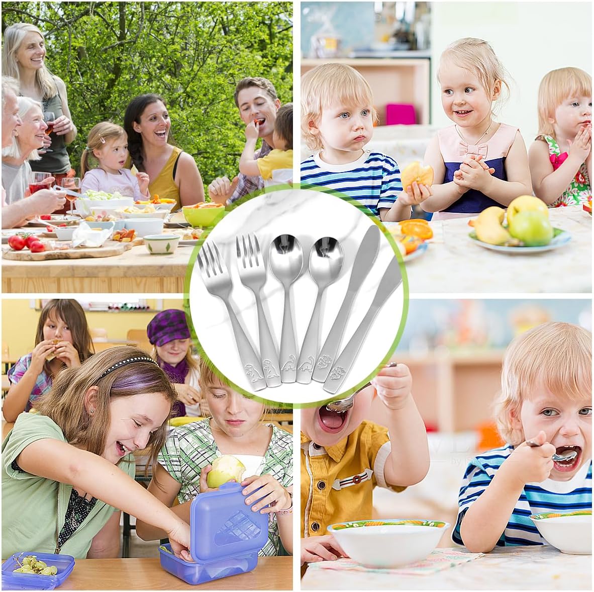 Couverts enfant inox - jungle dinosaure - 15 pièces - gravés, sûrs, pour école et maison