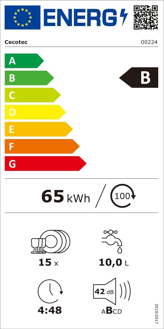 Cecotec - Bolero Aguazero 6700 Dark B - 60cm - 15 couverts, Classe B, moteur Inverter, Double Zone, Turbo Dry+