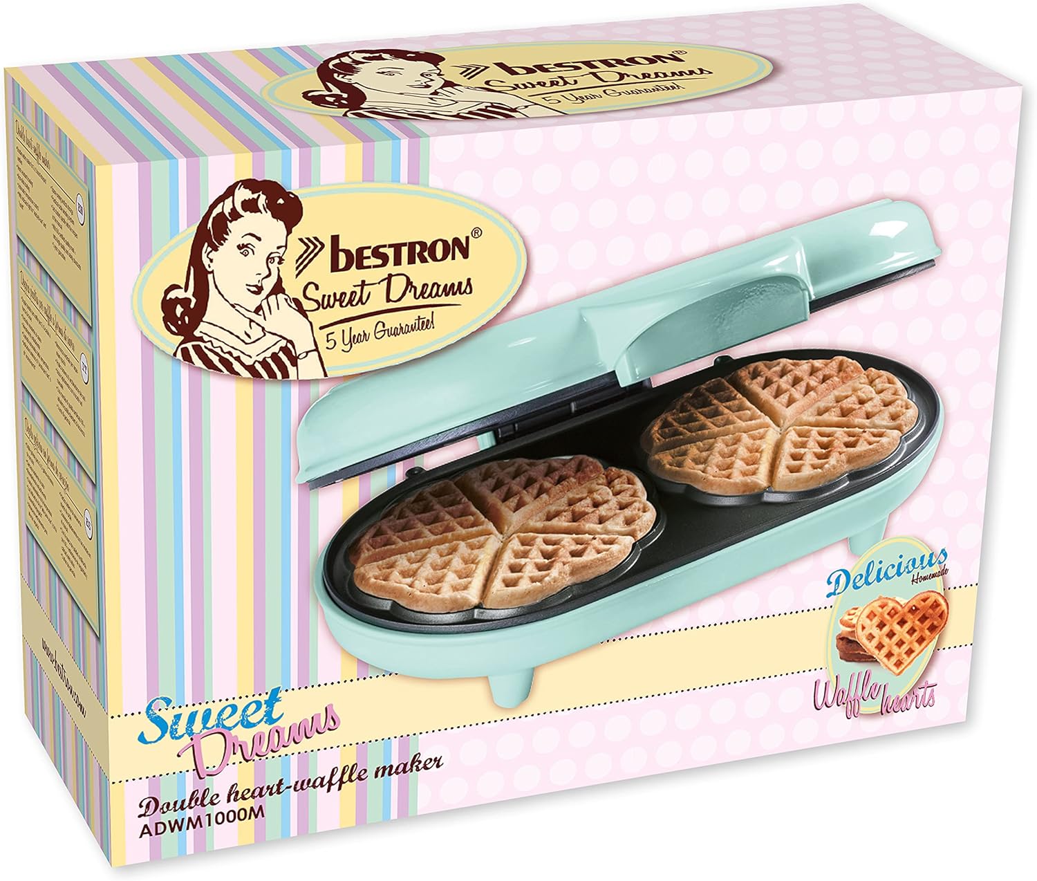 Bestron - Gaufrier double Sweet Dreams - menthe - antiadhésif, coeurs