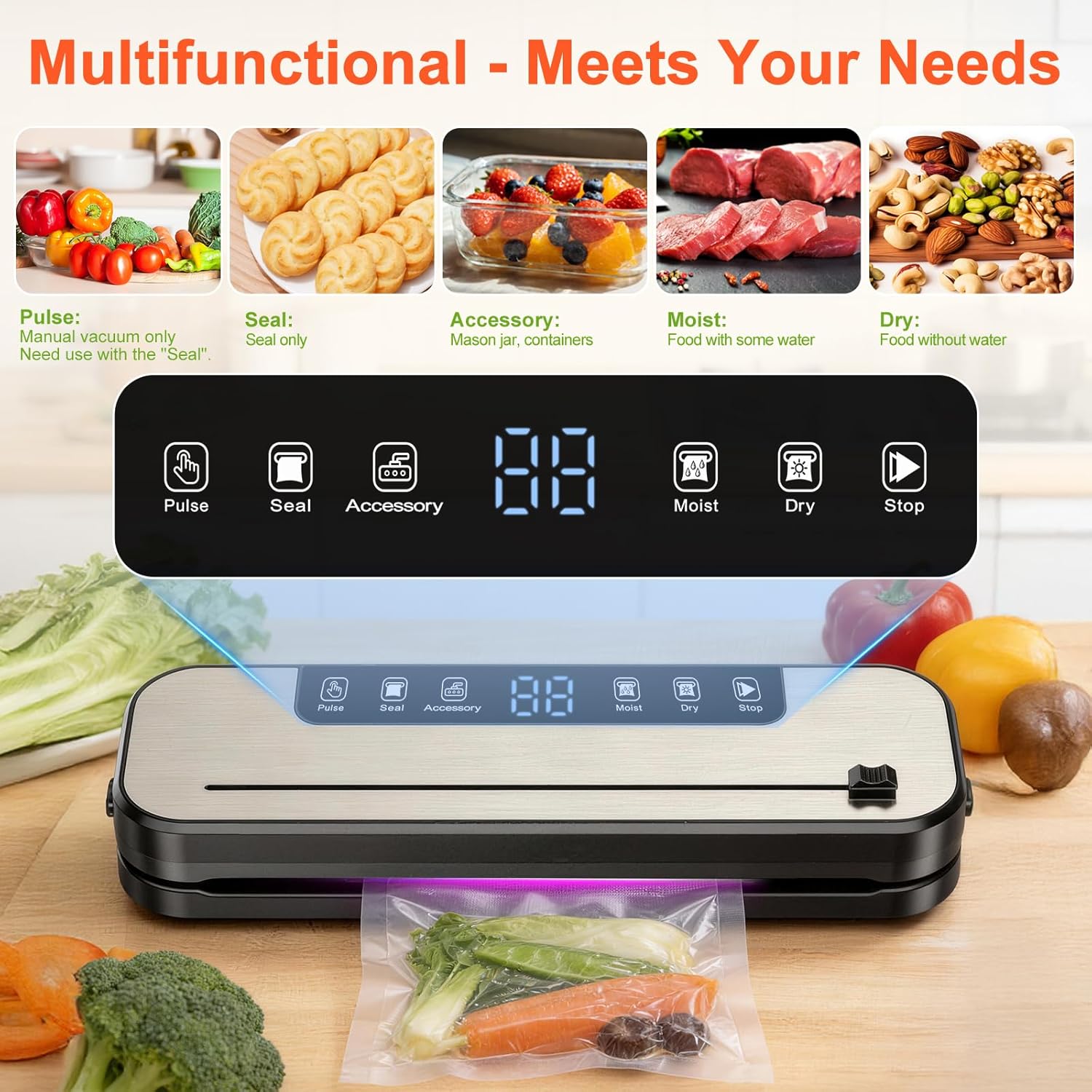 SHINER - Machine Sous Vide 6 en 1, 30cm, UV, Sec/Humide, 50 sacs