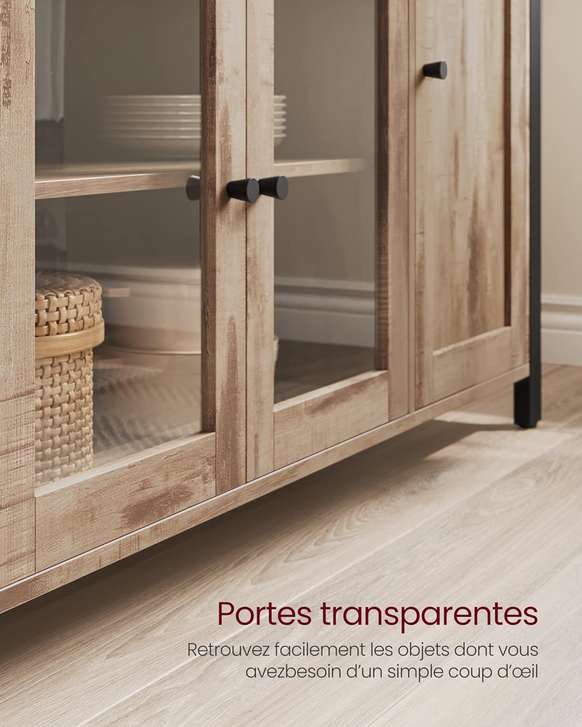 VASAGLE - Buffet de rangement rustique 110x33x75cm, 3 portes, LSC096B50