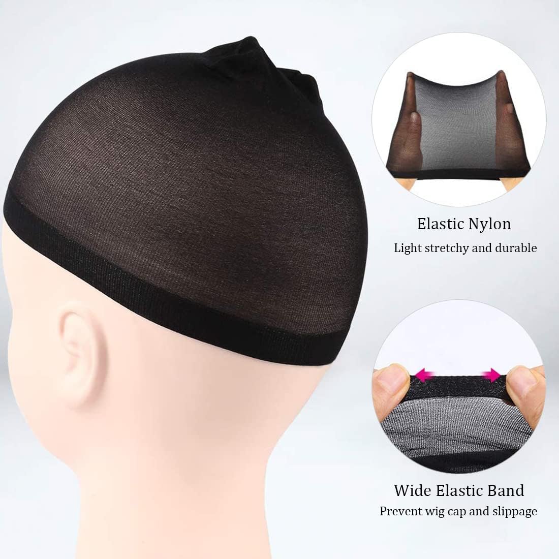 Bonnets de perruque nylon extensibles, 6 pcs, doux, respirants