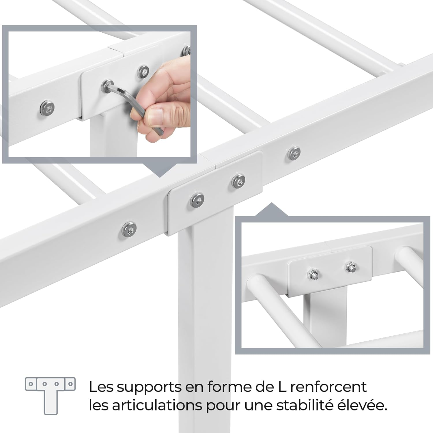 Yaheetech - lit simple métal - 140x200cm - cadre solide blanc