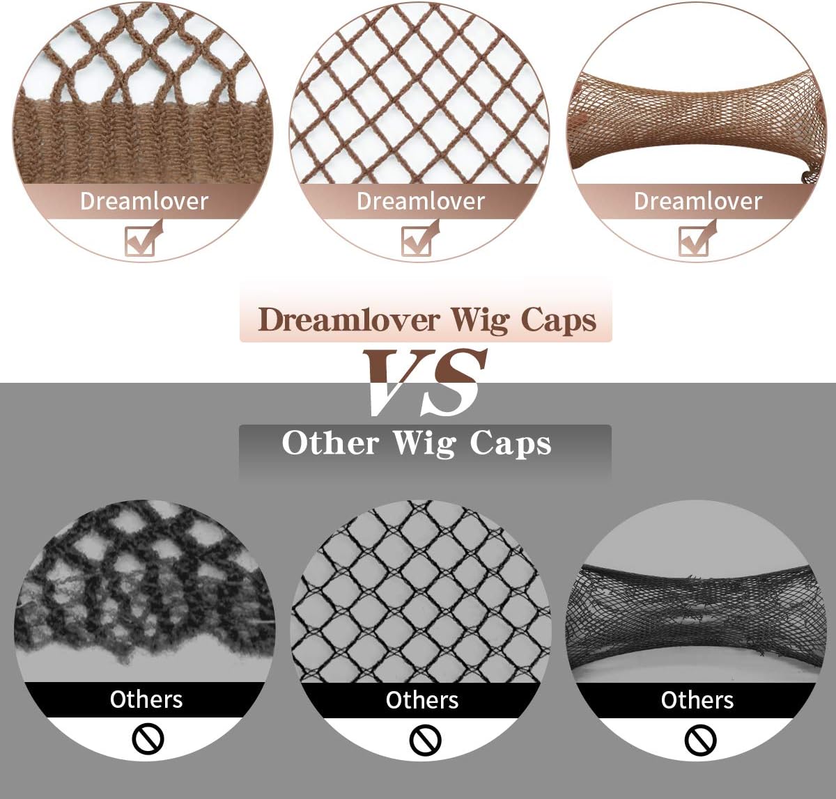 Dreamlover - Bonnet de perruque en maille, long, marron, lot de 2
