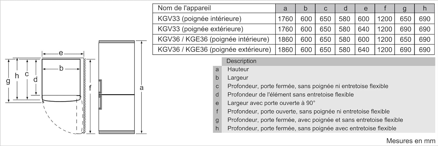 Bosch - Série 4 KGV36VBEAS - 186x60 cm - 214L/94L, noir, KGV36VBEAS