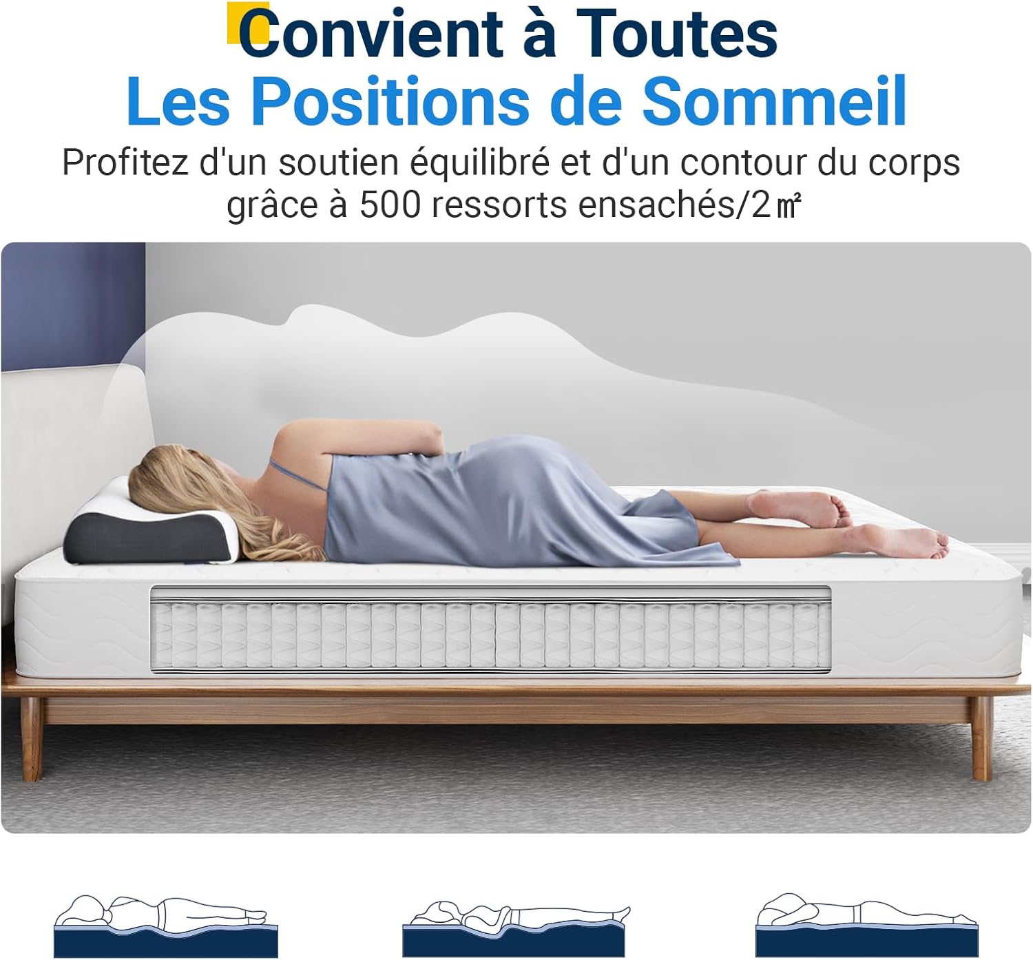 Avenco - matelas à ressorts ensachés - 160x200 - mousse confort, isolation mouvements, CertiPUR-US/Oeko-TEX