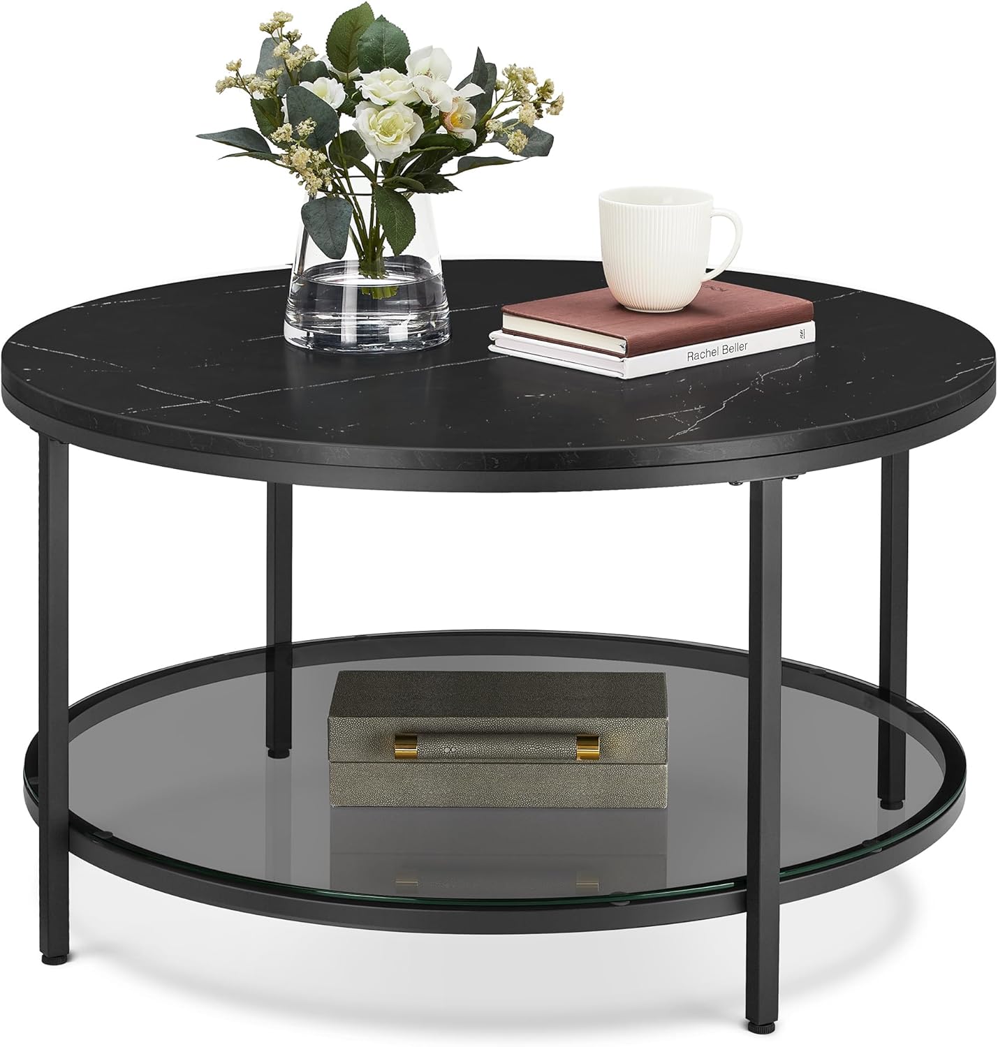 VASAGLE - table basse marbre, verre trempé, montage facile, LCT071B58