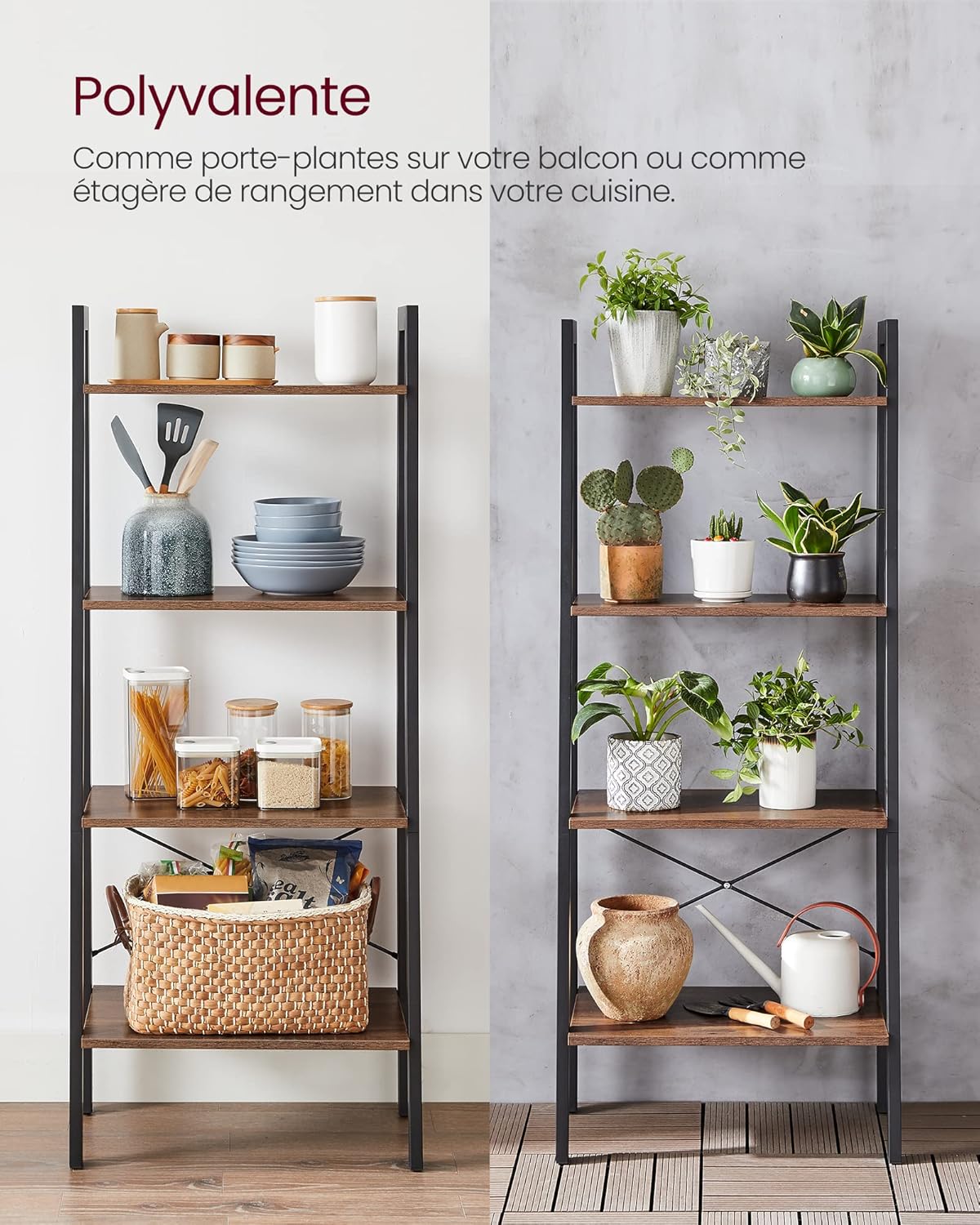 VASAGLE - étagère échelle rustique 34x56x137,5cm acier bois robustes
