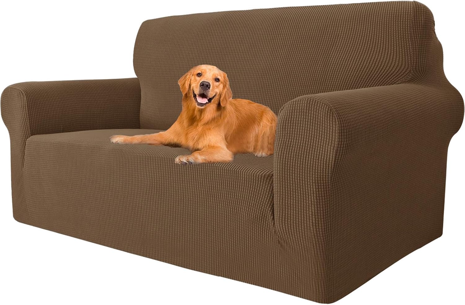 Housse canapé 2 places - extensible, lavable, antidérapante, marron