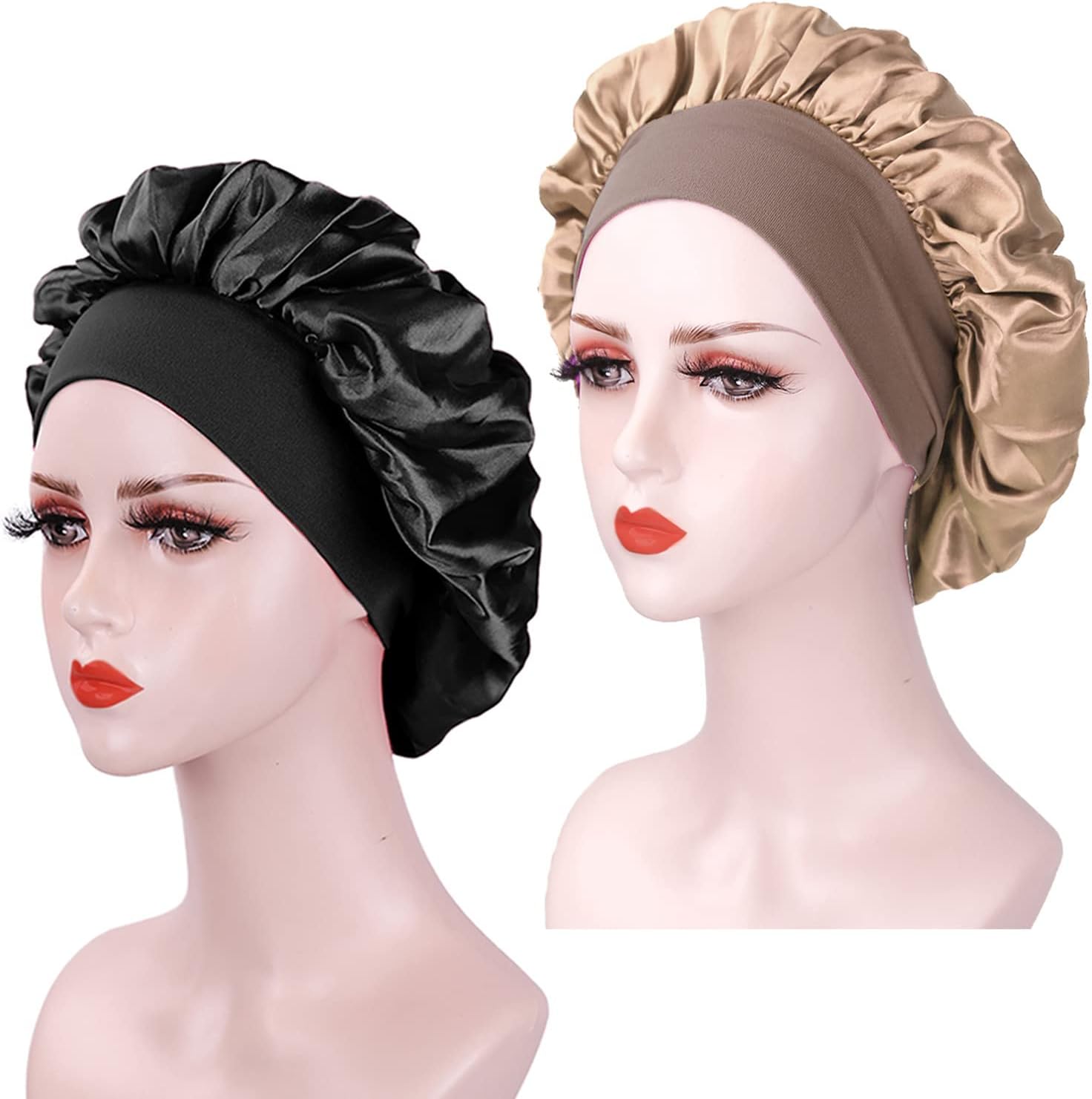 Bonnet satin cheveux - lot de 2 - taille adulte - protection nuit, douceur
