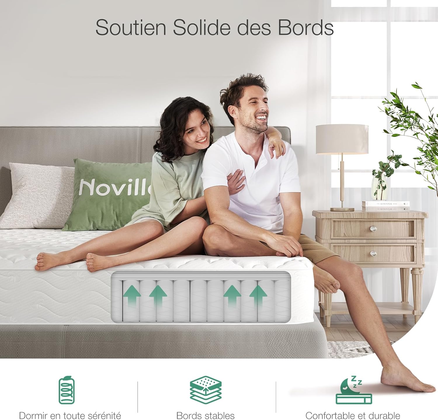 Novilla - Matelas à ressorts ensachés 7 zones 180x200 cm mousse confortable