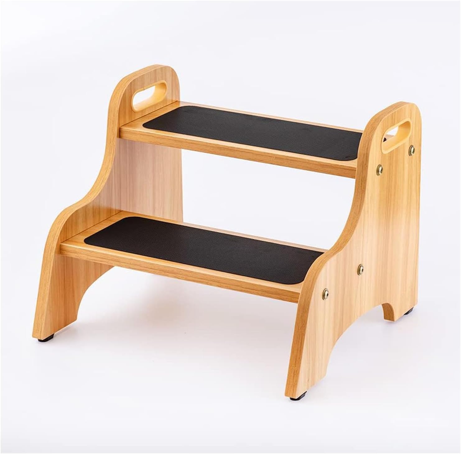 StrongTek - Tabouret 2 marches bois, poignée, 160kg, antidérapant, naturel