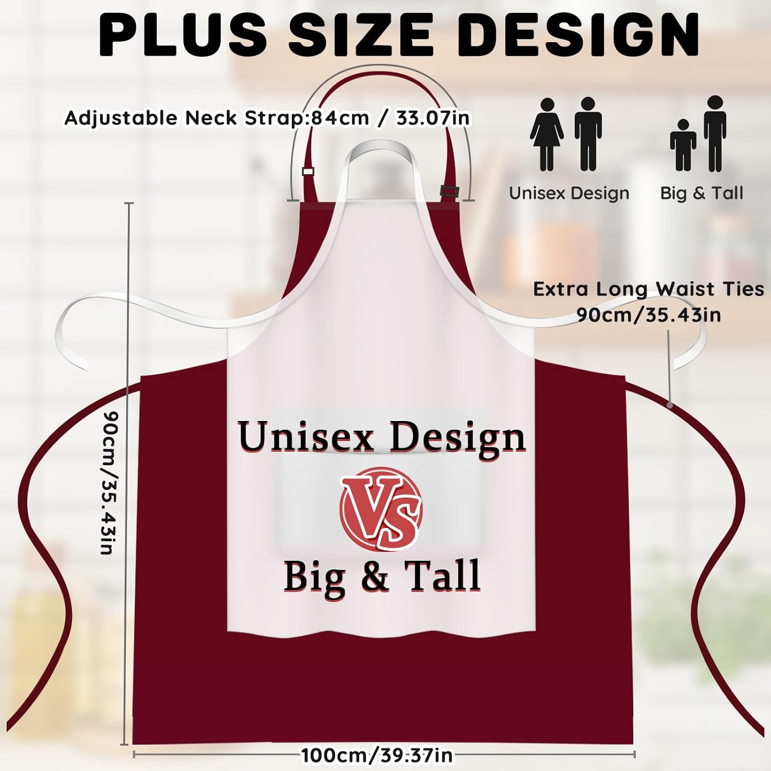 Tablier de chef - lot de 2 - grande taille - unisexe, 2 poches, cuisine, travail