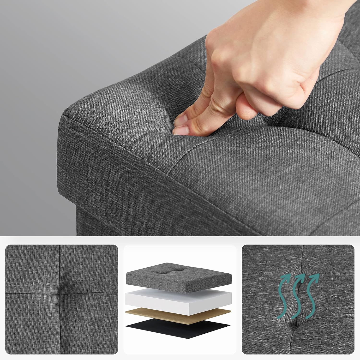 SONGMICS - Tabouret de rangement pliable, 38x76x40 cm, 300 kg, LSF16GYZ
