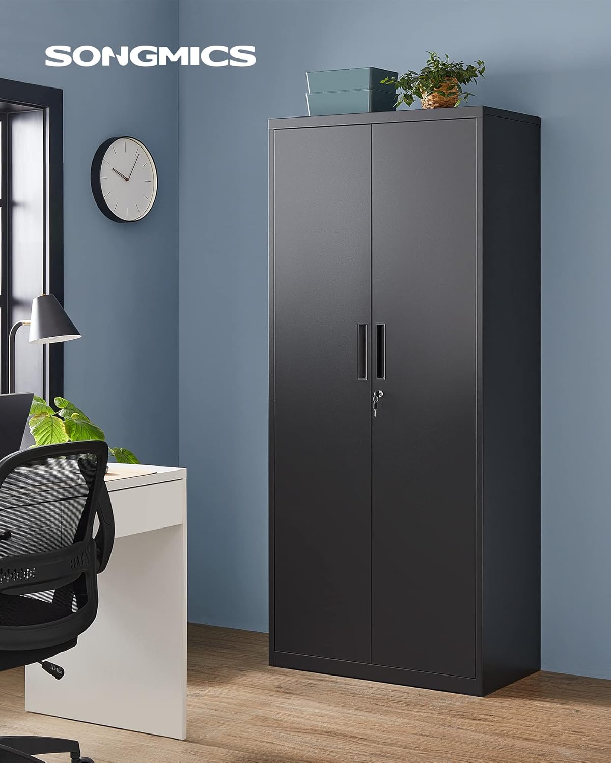 SONGMICS - meuble de rangement acier, 5 niveaux, 40x80x180cm, portes verrouillables, OMC015B01