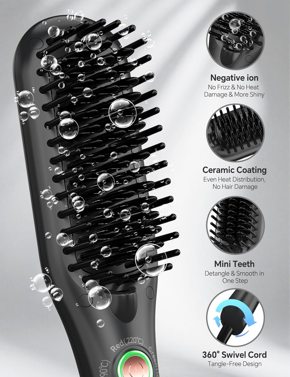 LANDOT - Mini Brosse Lissante - Compacte - Céramique ionique, cheveux courts à mi-longs, portable