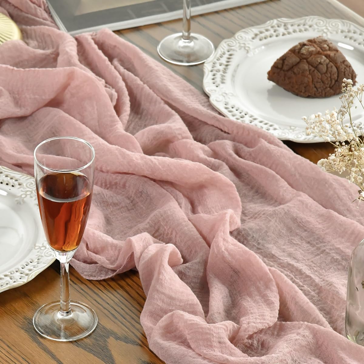 Artoid Mode - lot de 6 chemins de table - 300 cm - gaze mousseline bohème rose