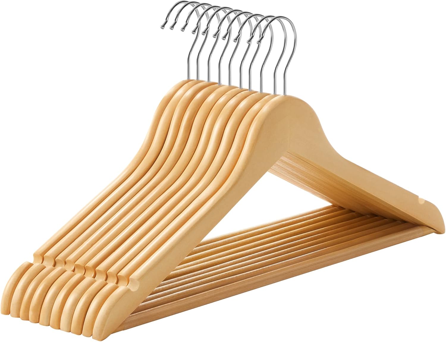 SONGMICS - Cintres bois, lot de 10, antiglisse, crochet pivotant, CRW001-10