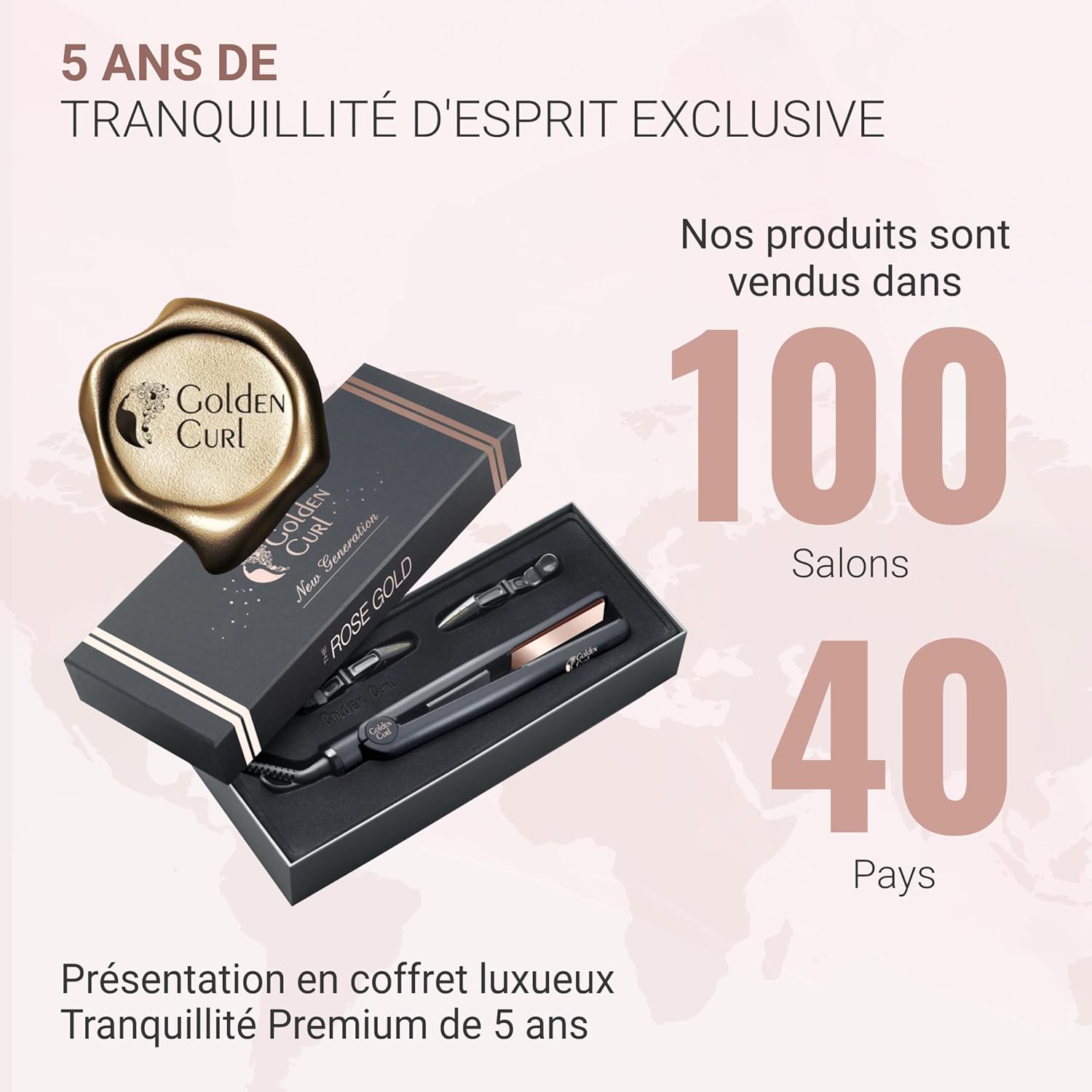 Golden Curl - Lisseur Boucleur 2en1 Rose Gold - 5 ans garantie - Plaques pro