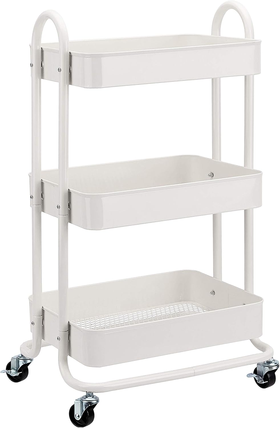 melyano Basics - Chariot rangement 3 niveaux à roulettes - blanc - idéal cuisine/buanderie