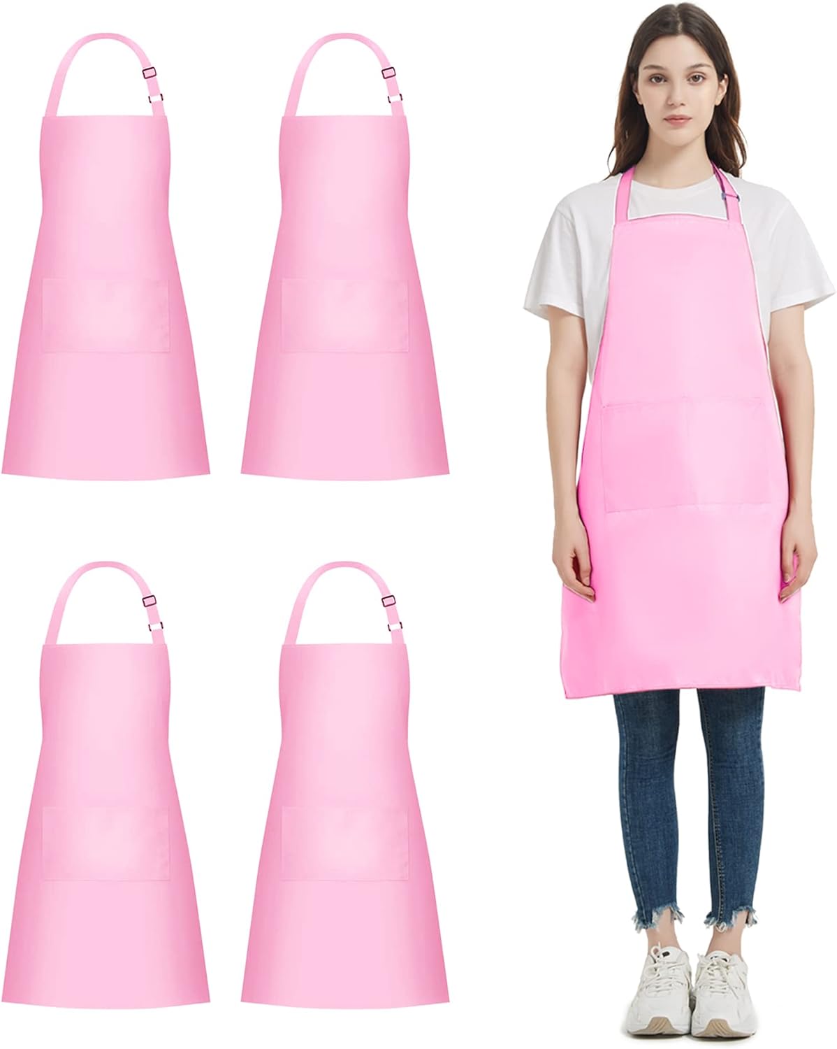 atopo - Tablier chef 4 pack - réglable, étanche, 2 poches - rose