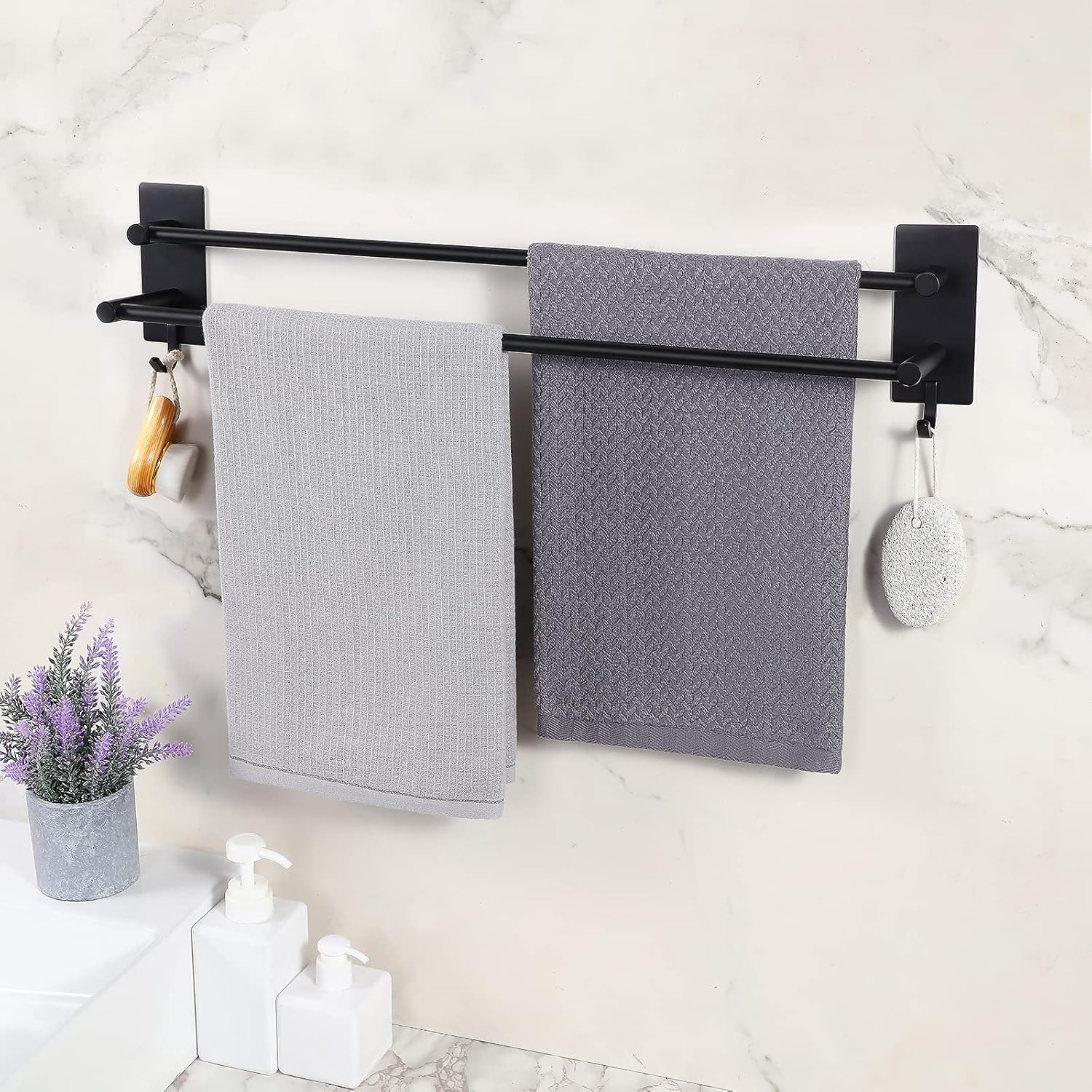 Porte-serviettes - double autocollant - inox - 60 cm - 2 crochets