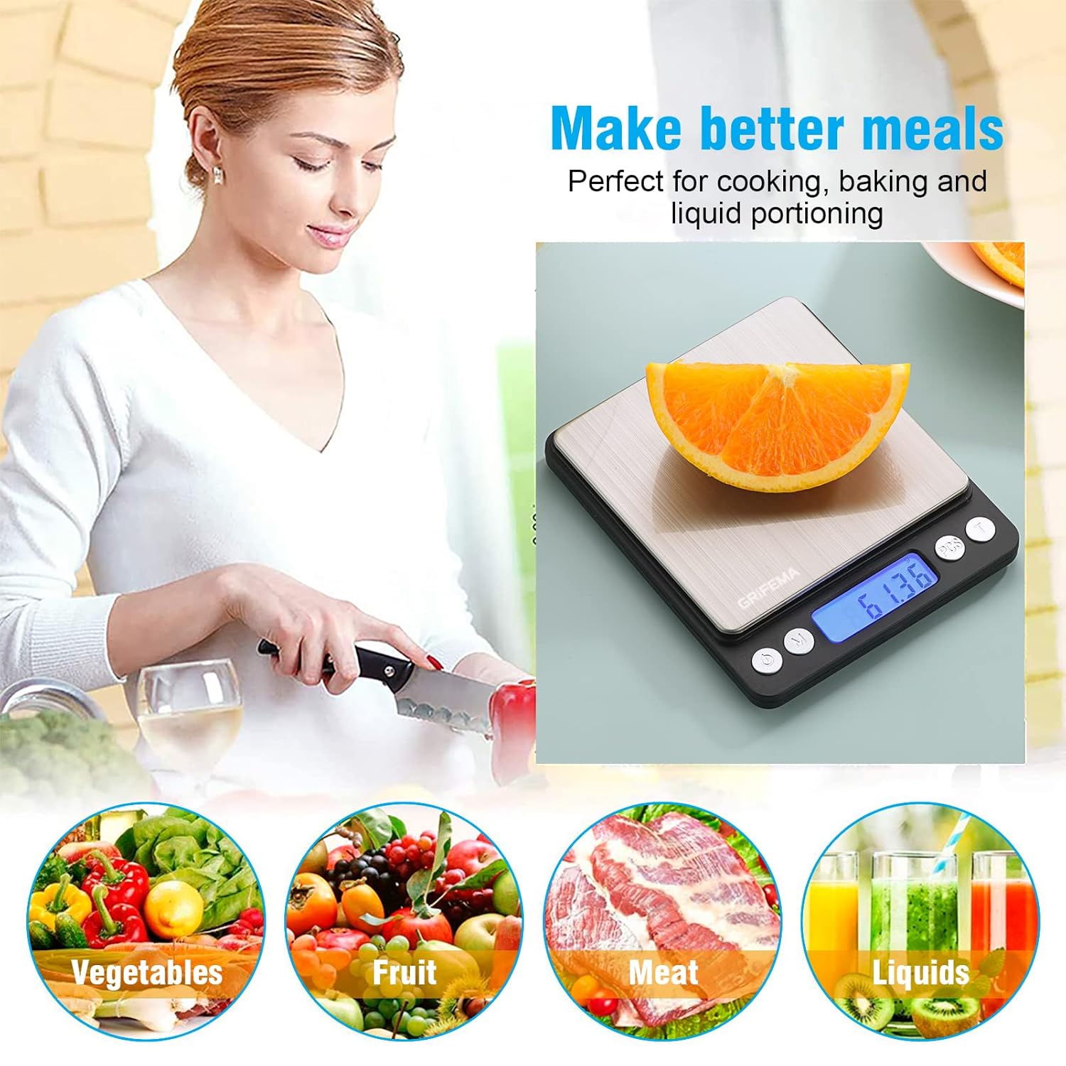 Grifema - GA2003 - 10x10cm - balance cuisine, précision 0,01g, tare, LCD