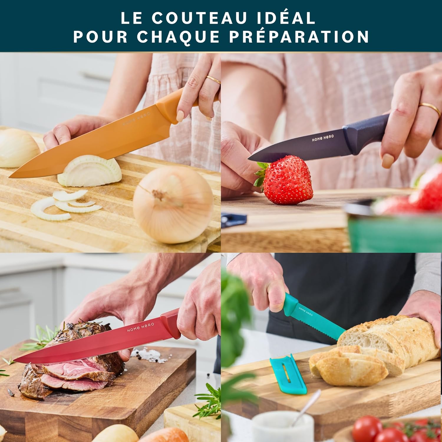 Home Hero - lot couteaux cuisine inox pro 11pcs avec aiguiseur et étui