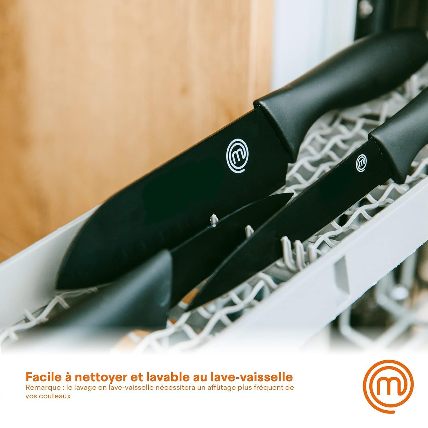 MasterChef - Set couteaux cuisine, 5 pièces, inox, revêtement antiadhésif, manche ergonomique