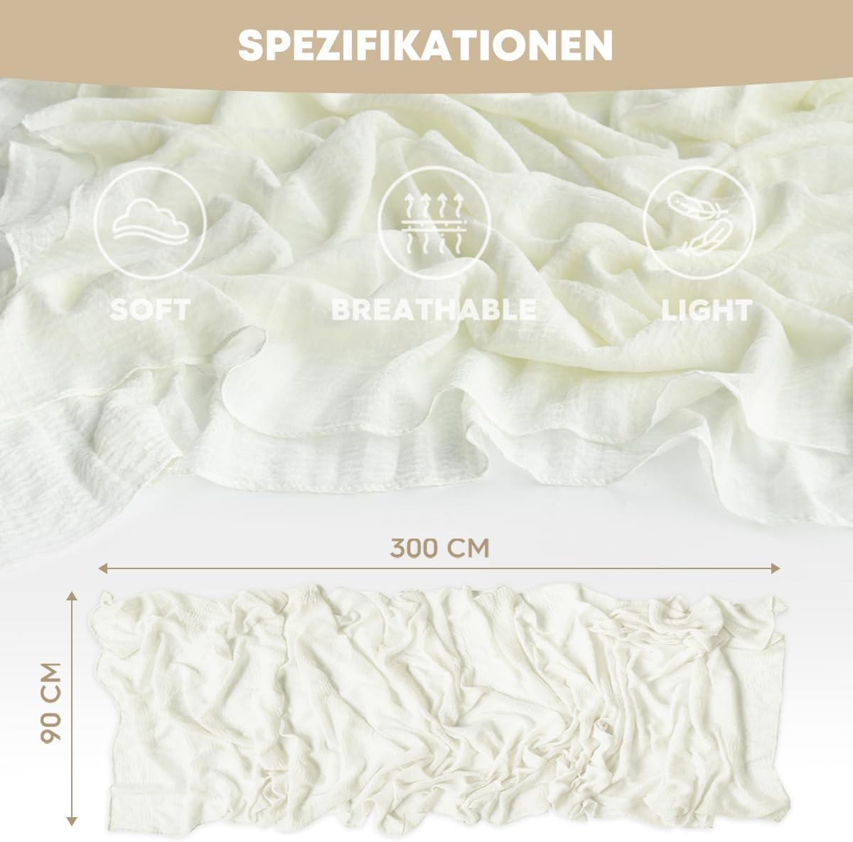 Artoid Mode - Chemin de Table Bohême - 300 cm - mousseline blanche, déco mariage