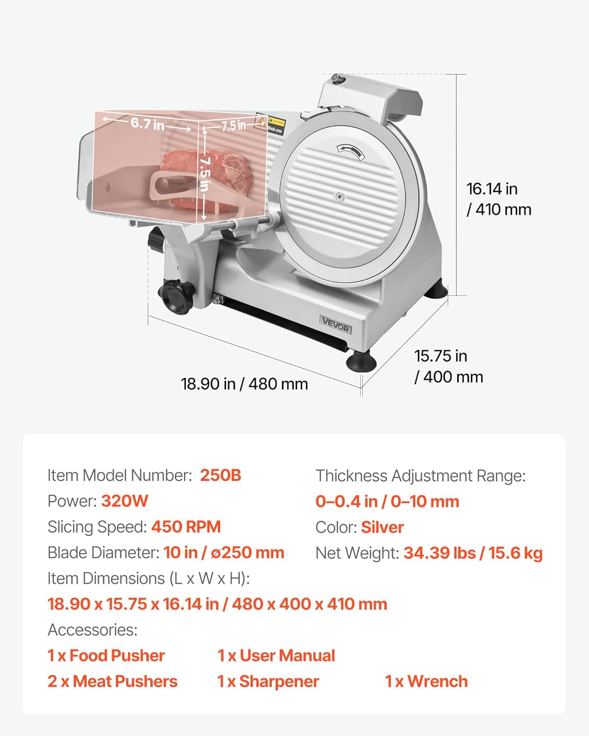 VEVOR - trancheuse électrique 320W, lame 250mm, coupe 0-10mm
