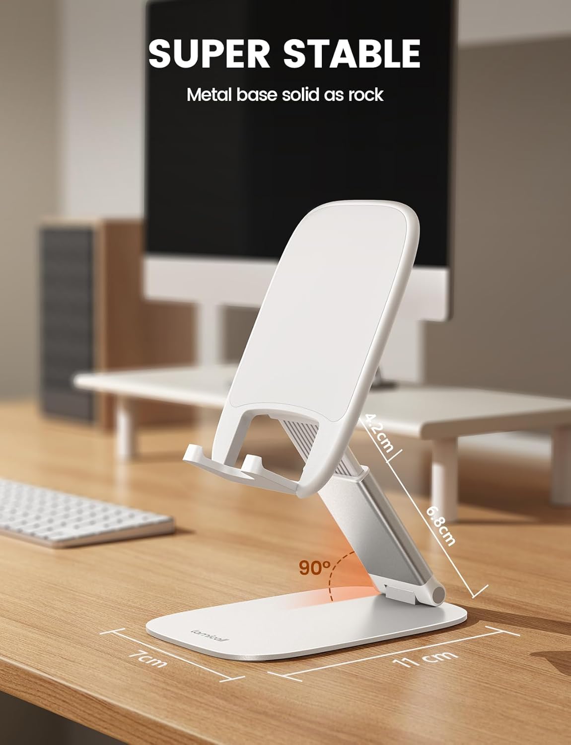 Lamicall - Support Téléphone Bureau - 15mm - Pliable, ajustable, base métal
