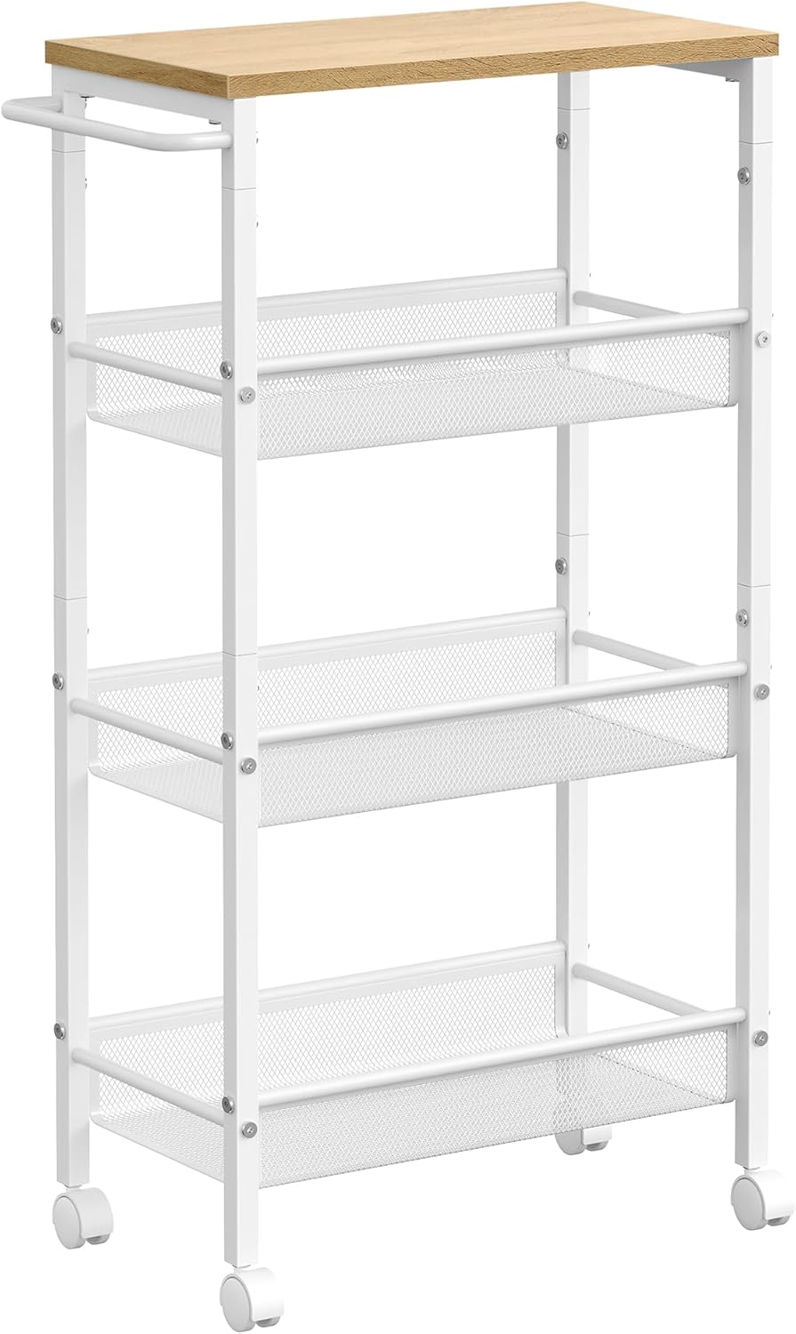 VASAGLE - étagère cuisine 4 niveaux - 22x45,4x77 cm - acier, roulettes, poignée, LRC033W09