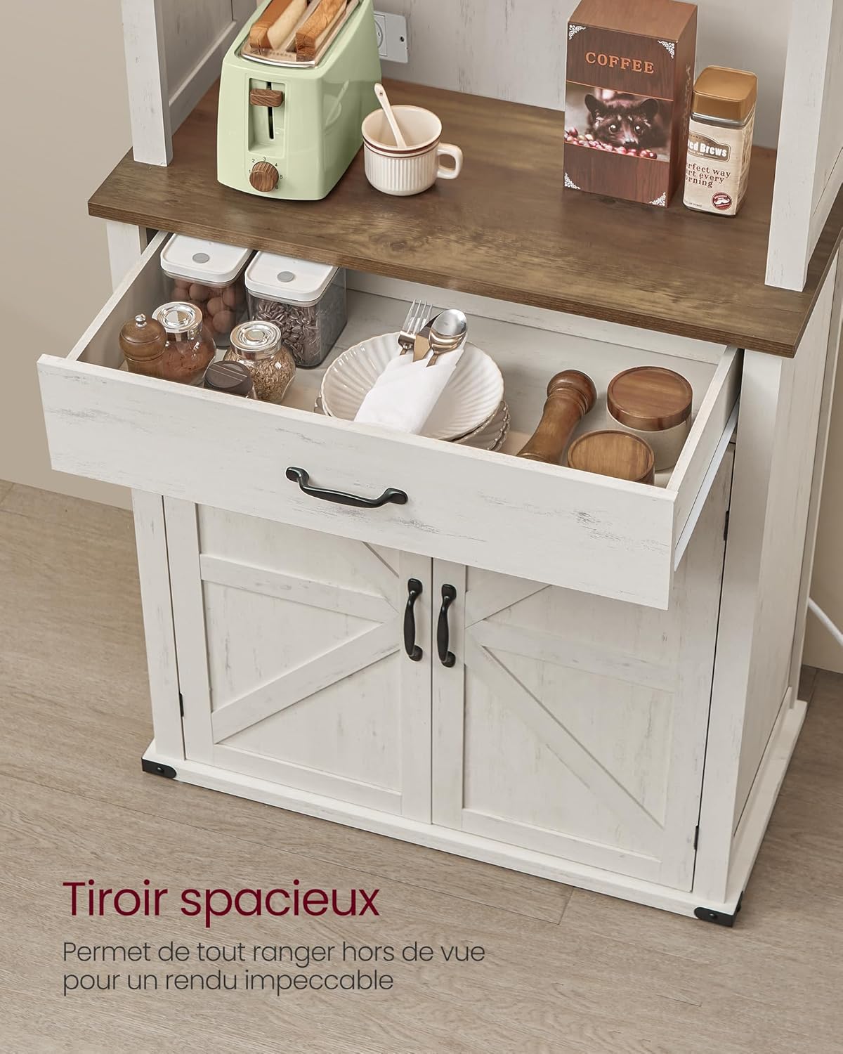 VASAGLE - meuble de rangement campagne, 39,5x80,4x180,6cm, éclairage, étagères, ports USB, BBK363W22V1