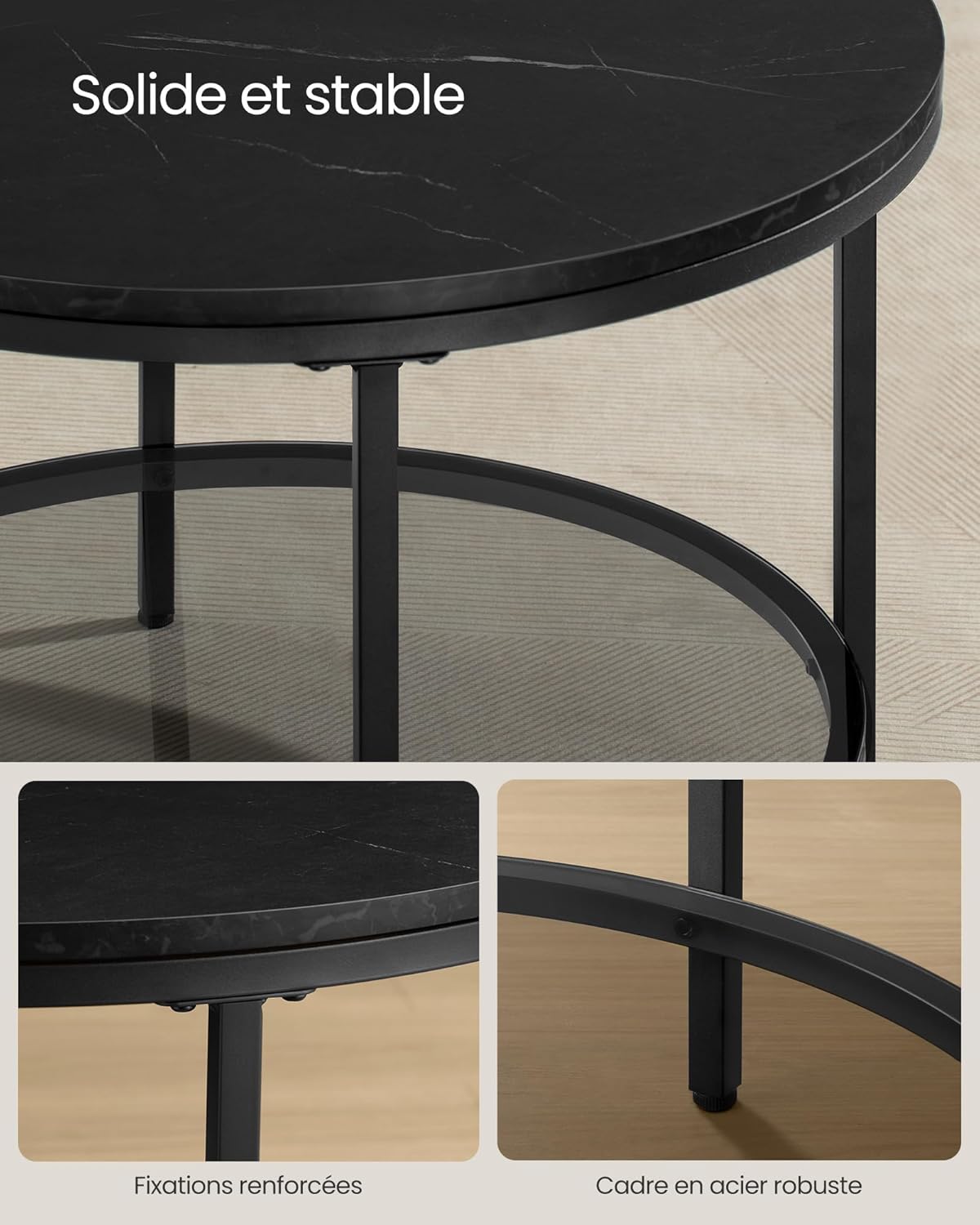 VASAGLE - table basse moderne marbre/verre trempé, facile montage, LCT072B58