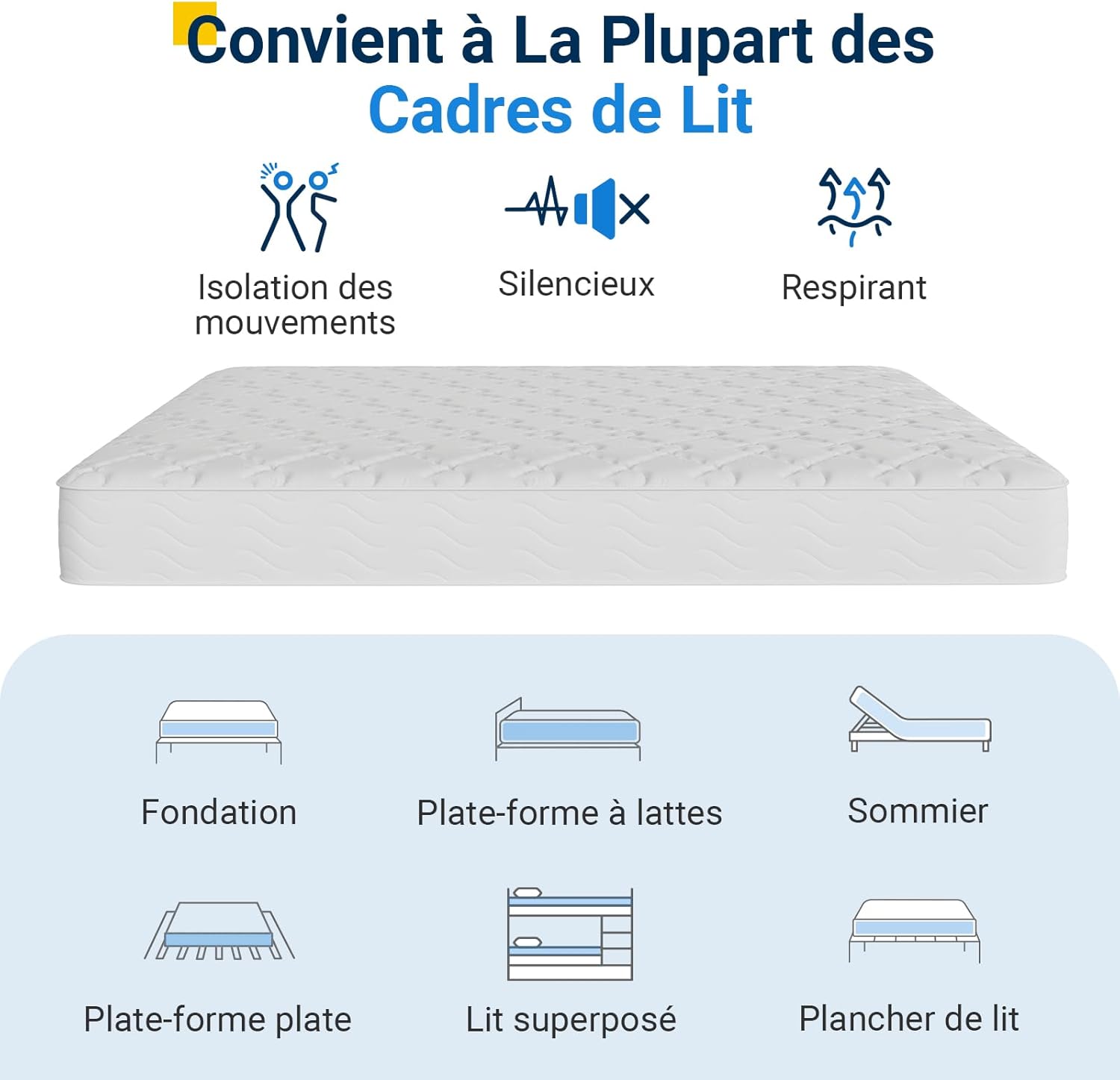 Avenco - matelas à ressorts ensachés - 160x200 - mousse confort, isolation mouvements, CertiPUR-US/Oeko-TEX