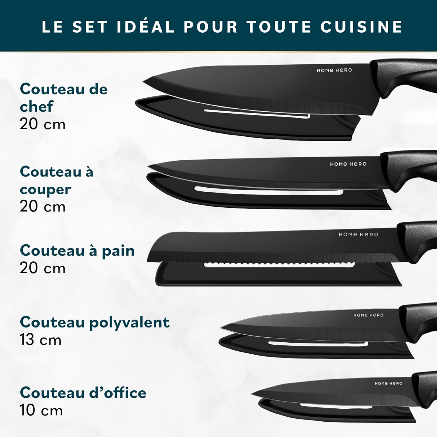 Home Hero - Ensemble couteaux 11pcs avec étui, acier inox, aiguiseur