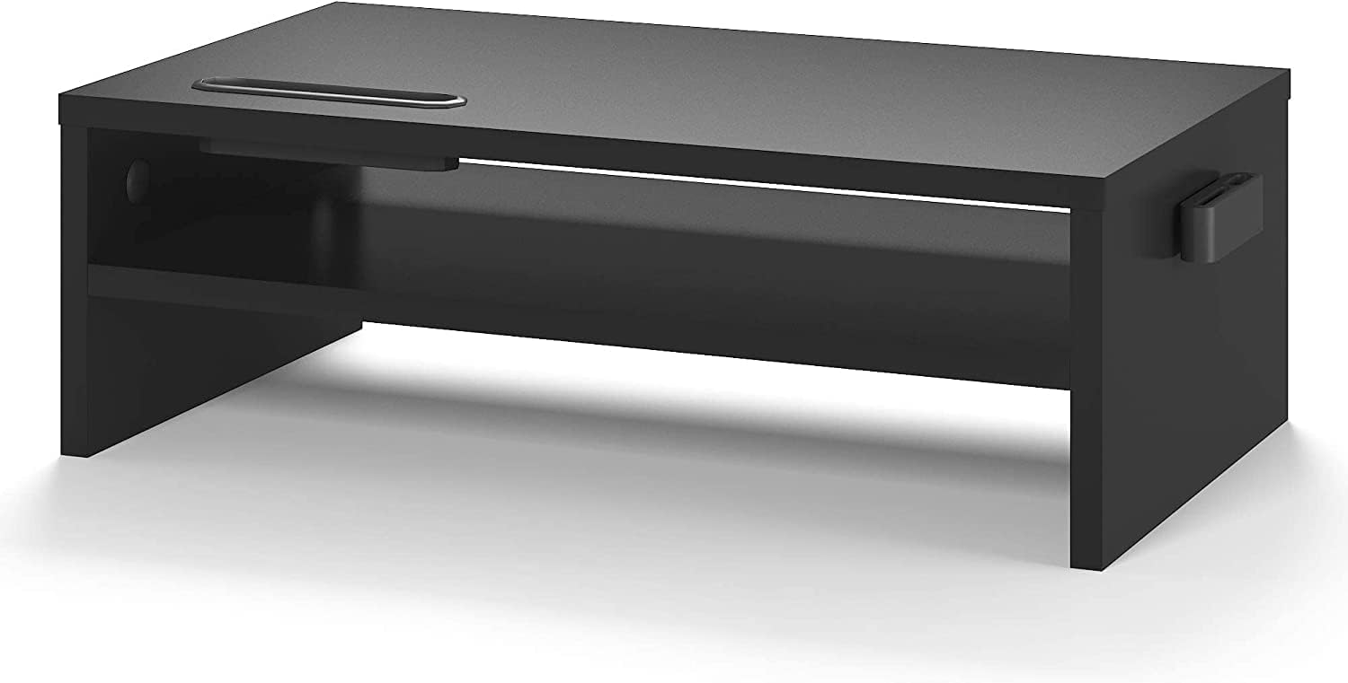 BONTEC - support écran 2 étages bois noir - 420mm - rangement optimal