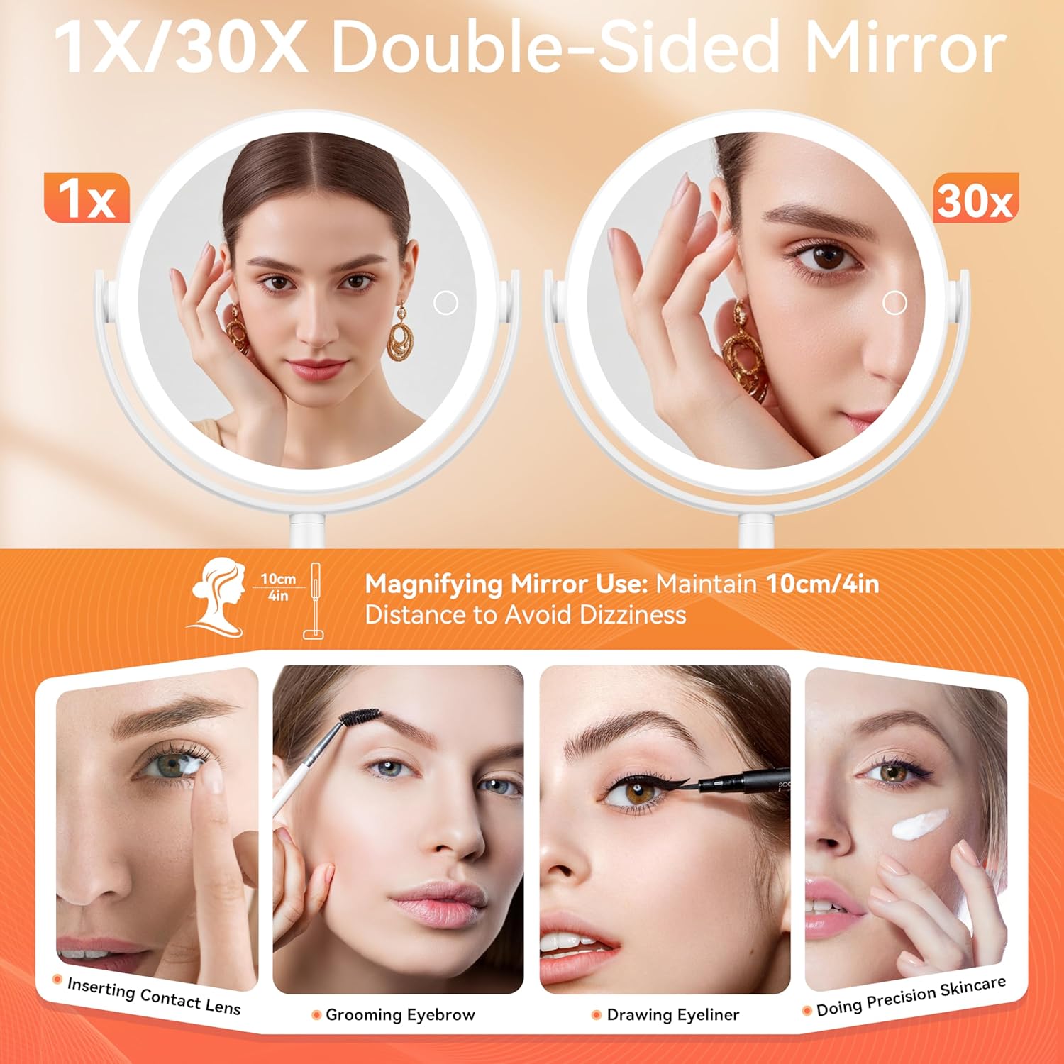 Auxmir - miroir maquillage LED, 30X/1X, 3 couleurs, tactile, 360°