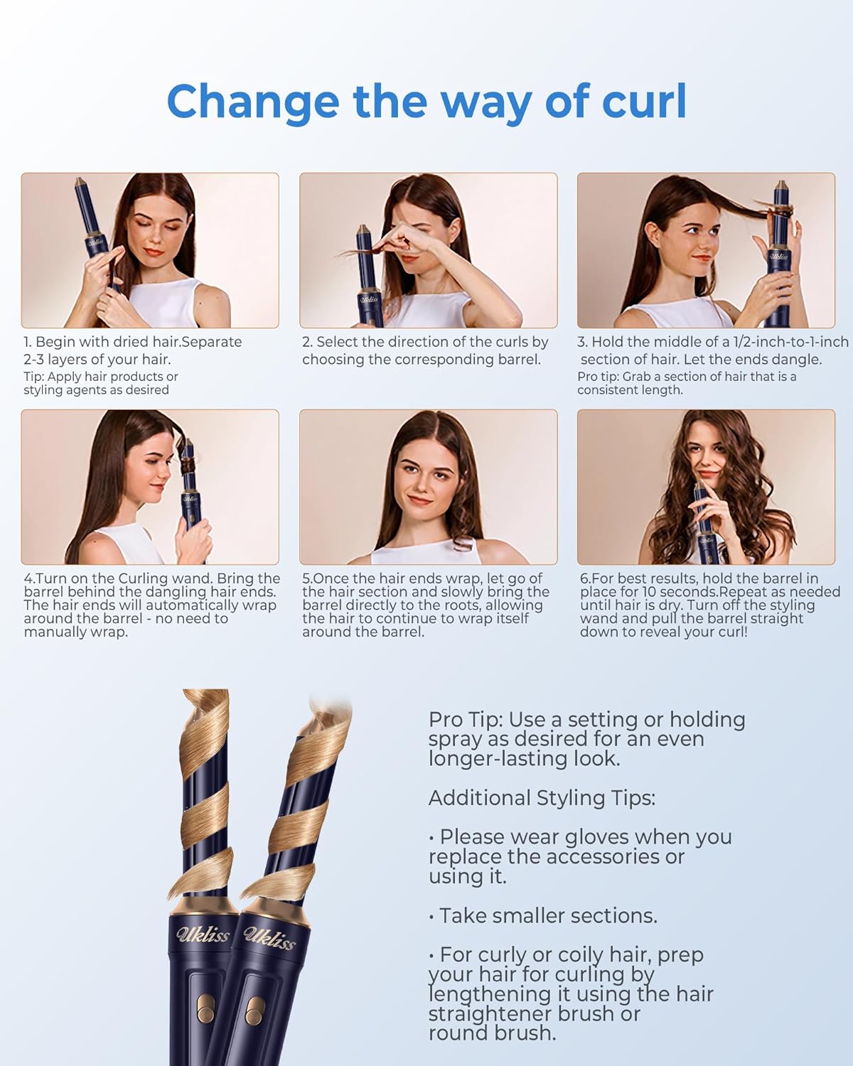UKLISS - Air Styler Pro 6en1 - 1000W - séchage, boucleur, brosse