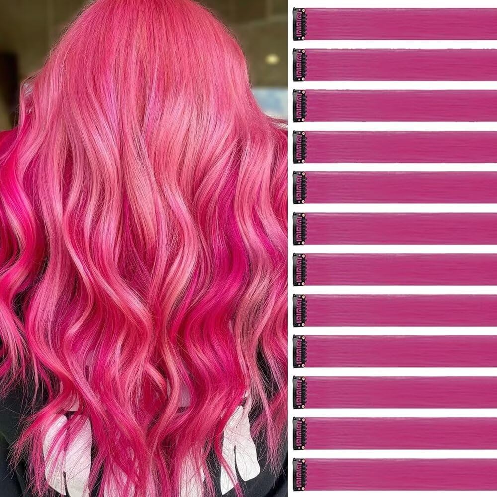 Mèches de cheveux - lot de 12 - 55 cm - rouges roses, tresses/extensions