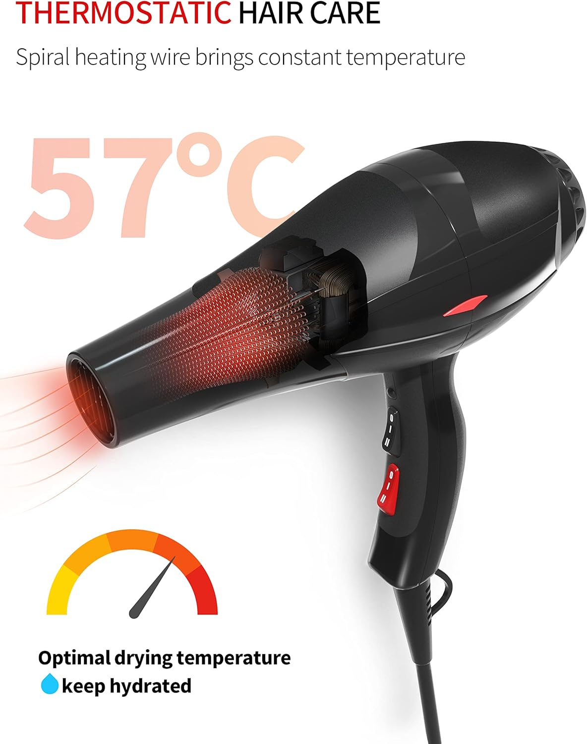 Sèche-cheveux professionnel – 3500W, ionique, céramique, diffuseur, 3 températures, 2 vitesses